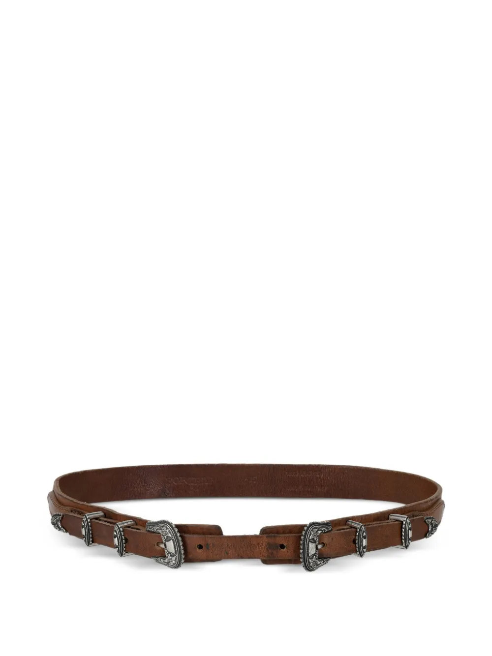 Fortela double-buckle leather belt - Marrone