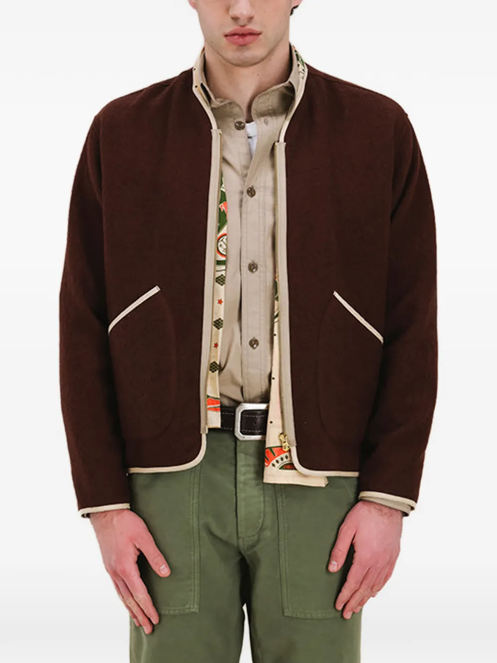 Fortela Sherpa wollen jack met contrasterende afwerking Bruin