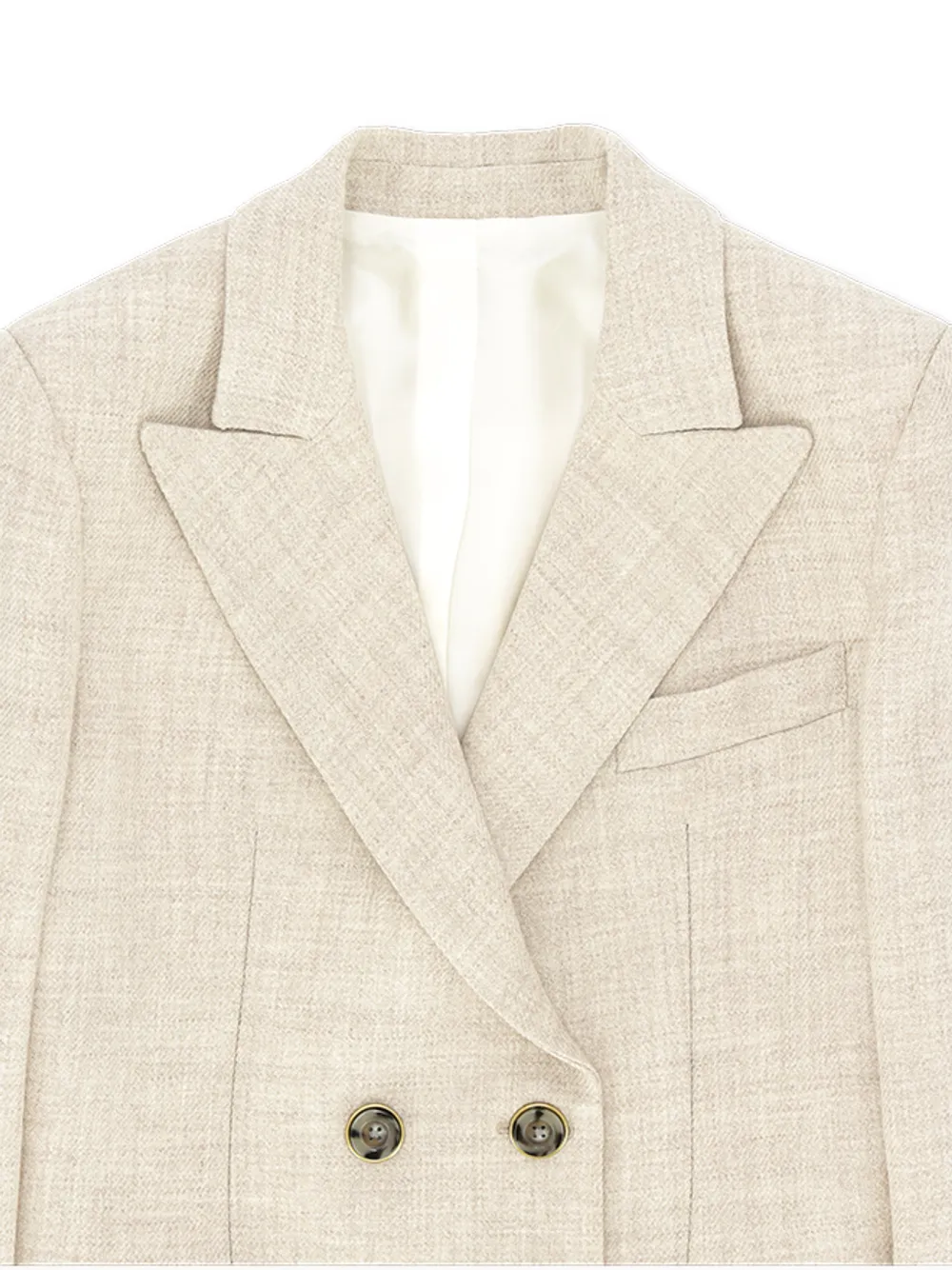 Fortela Bibiane pak met dubbele rij knopen en puntige revers Beige