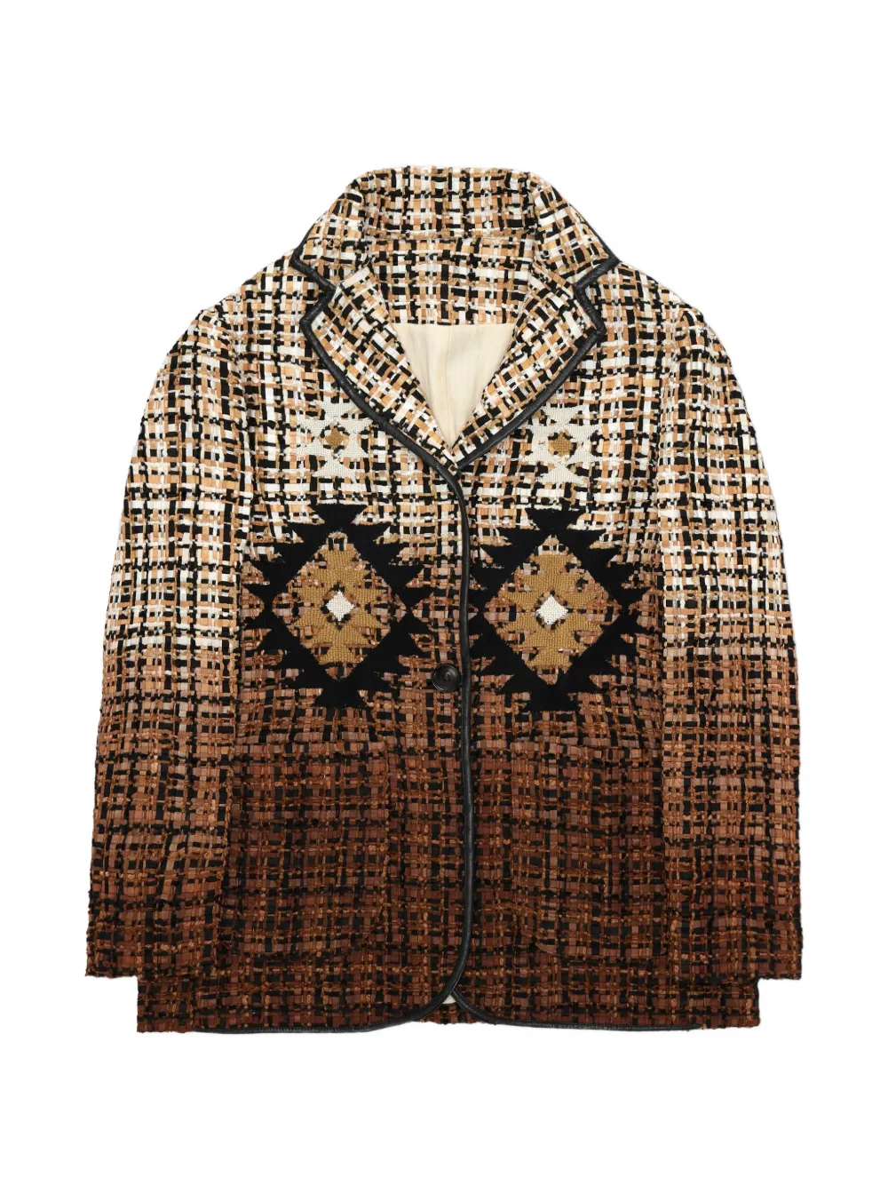 Fortela Brunor leather-trim patterned blazer - Marrone