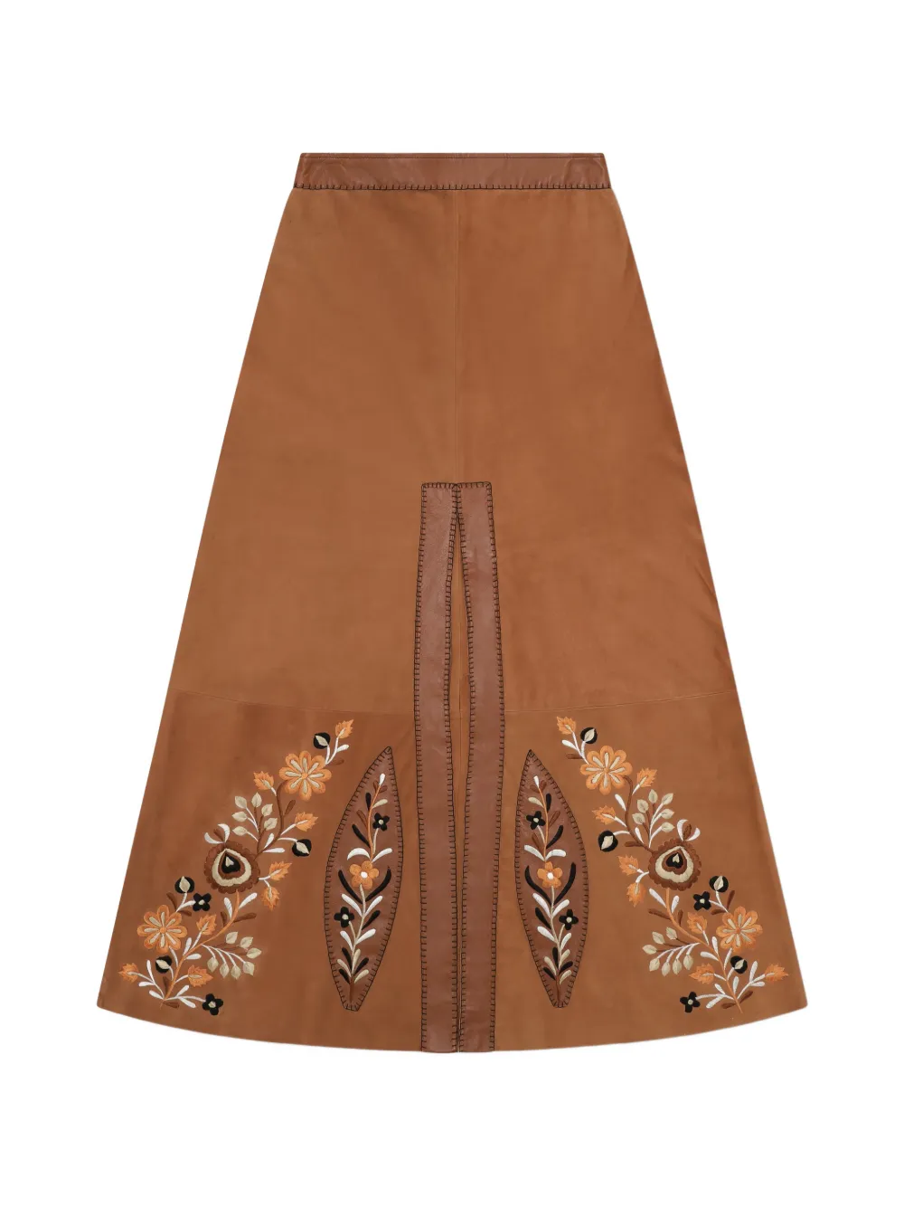Fortela Nina embroidered leather skirt - Marrone