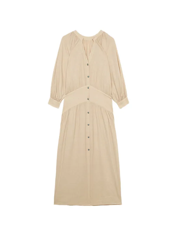 Fortela Violet Mandarin-collar Maxi Dress in Neutrals