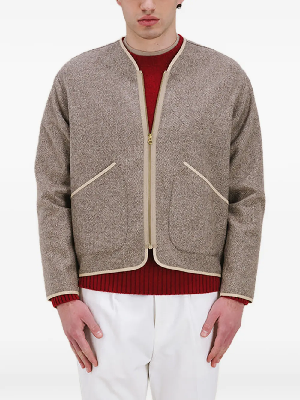 Fortela Sherpa jack met visgraatpatroon en rits Beige