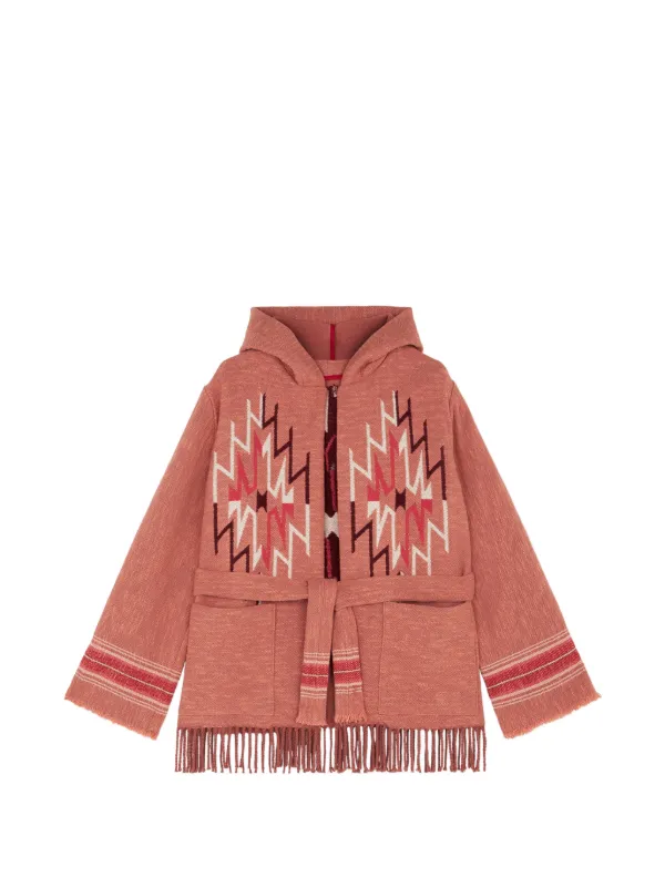 Fortela Fringed-hem Hooded Cardigan in Pink