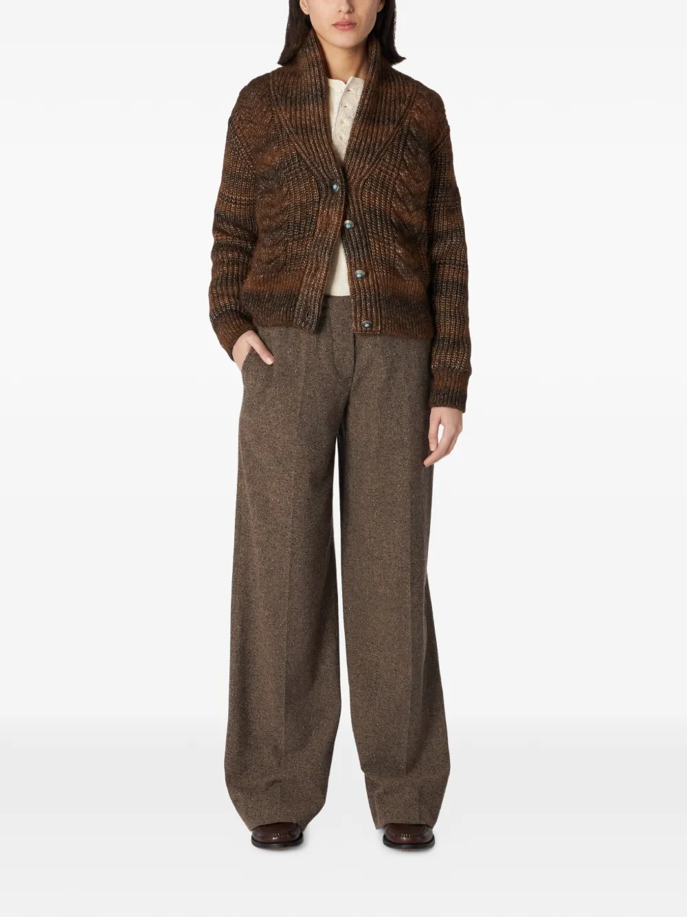 Fortela Low waist broek met wijde pijpen Bruin