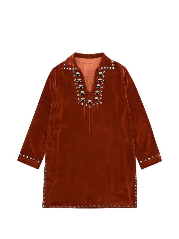 Fortela Studded Velvet Blouse in Brown