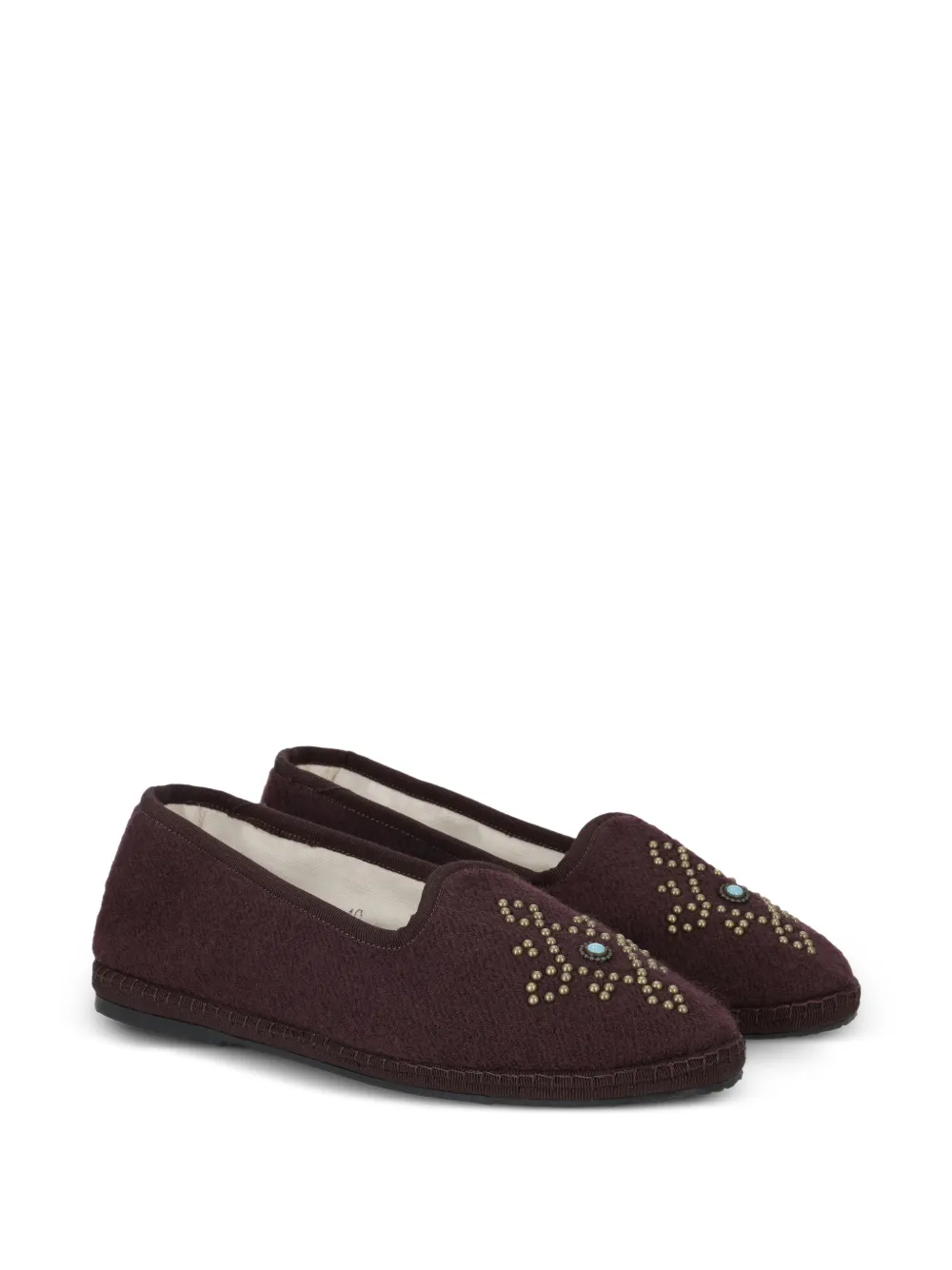Fortela Wollen slippers met messing studs Bruin
