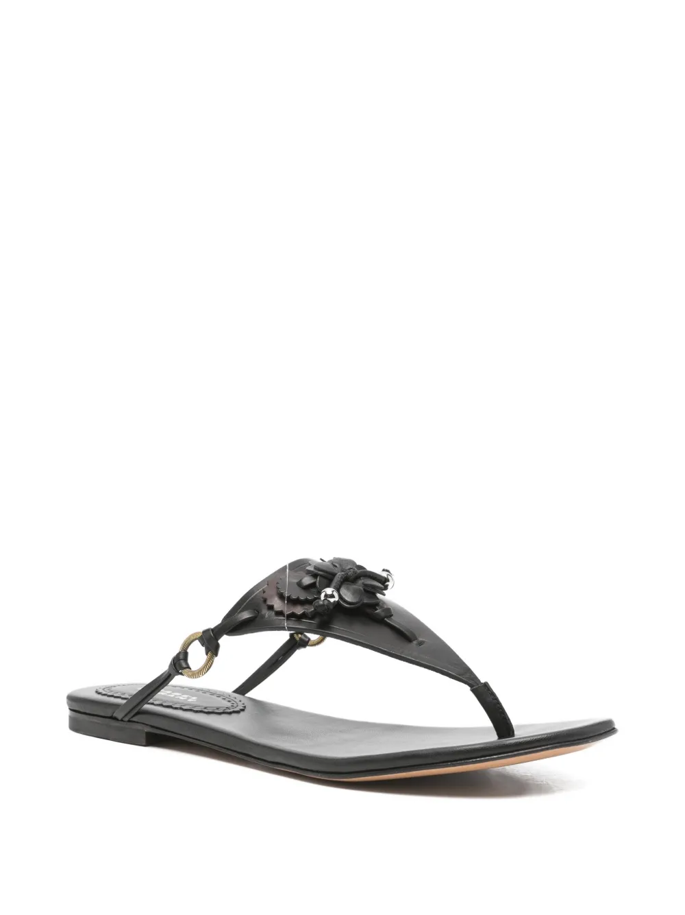 ISABEL MARANT Elato leather flowers-detail flat sandals Zwart