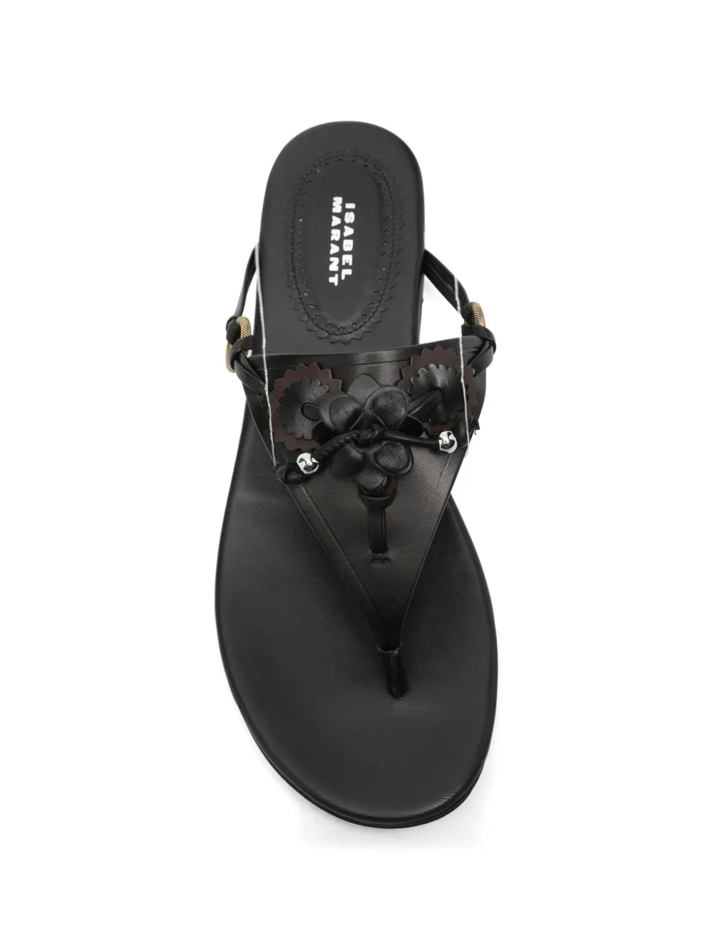 ISABEL MARANT Elato leather flowers-detail flat sandals Zwart