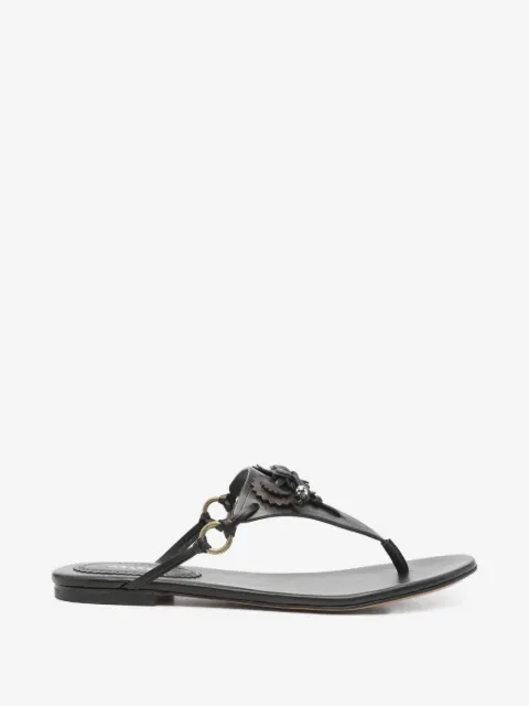 ISABEL MARANT Elato leather flowers-detail flat sandals