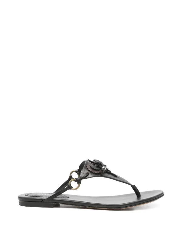 Isabel Marant Elato Leather Flowers-detail Flat Sandals in Black