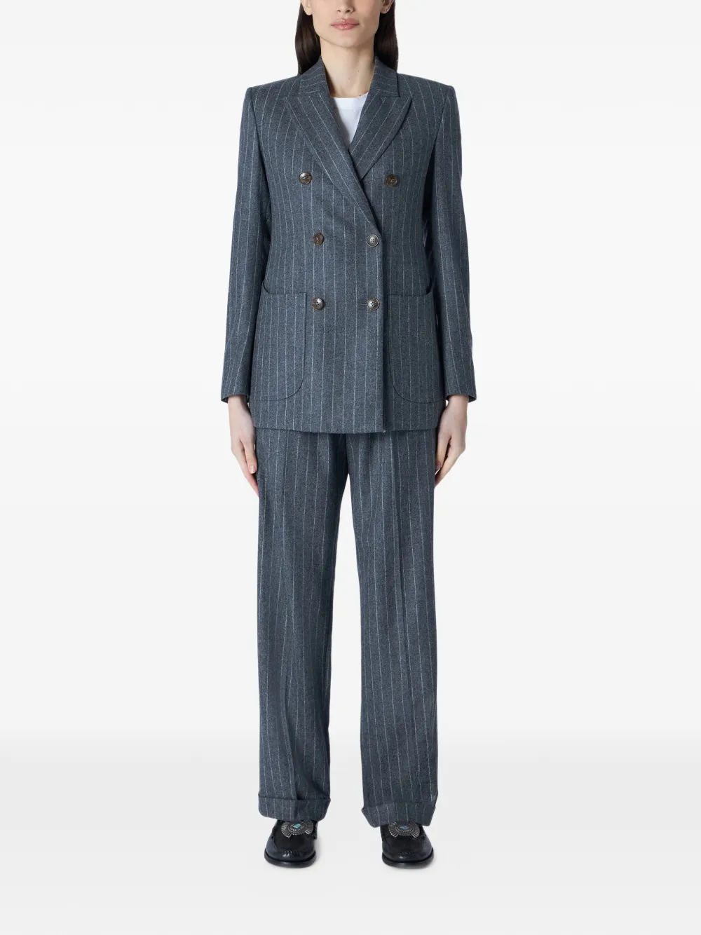  Fortela Pinstripe Double-breasted Jacket - Grey 