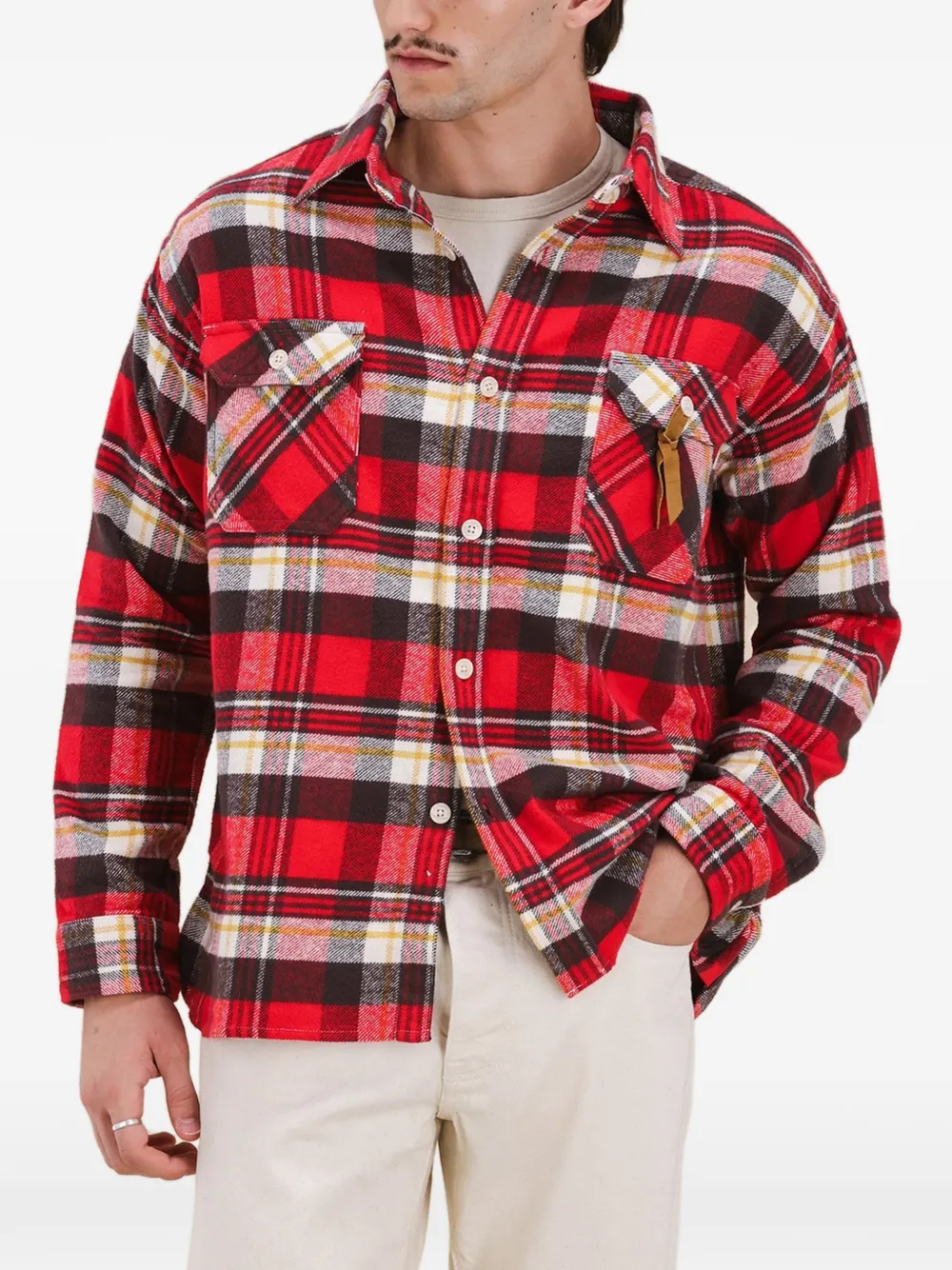 Fortela Mescal Plaid Patch-pocket Shirt in Red, view 4