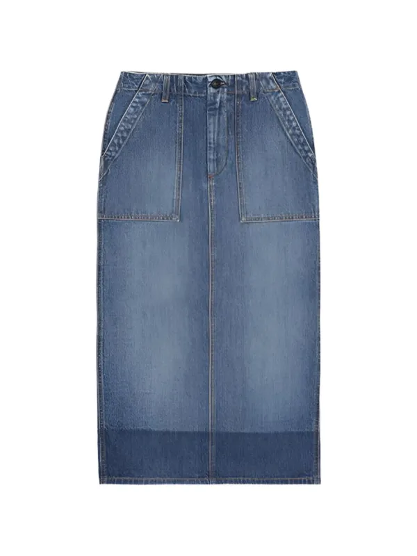 Fortela Jia Denim Midi Skirt in Blue