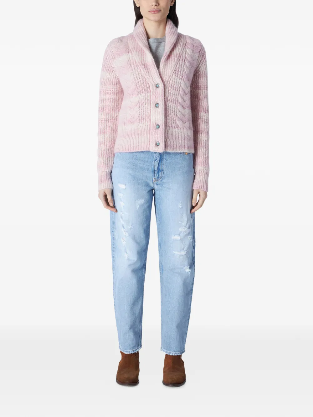  Fortela V-neck Button Cardigan - Pink 