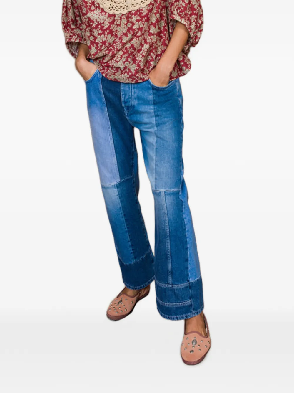  Fortela Patchwork Flared Jeans - Blue 