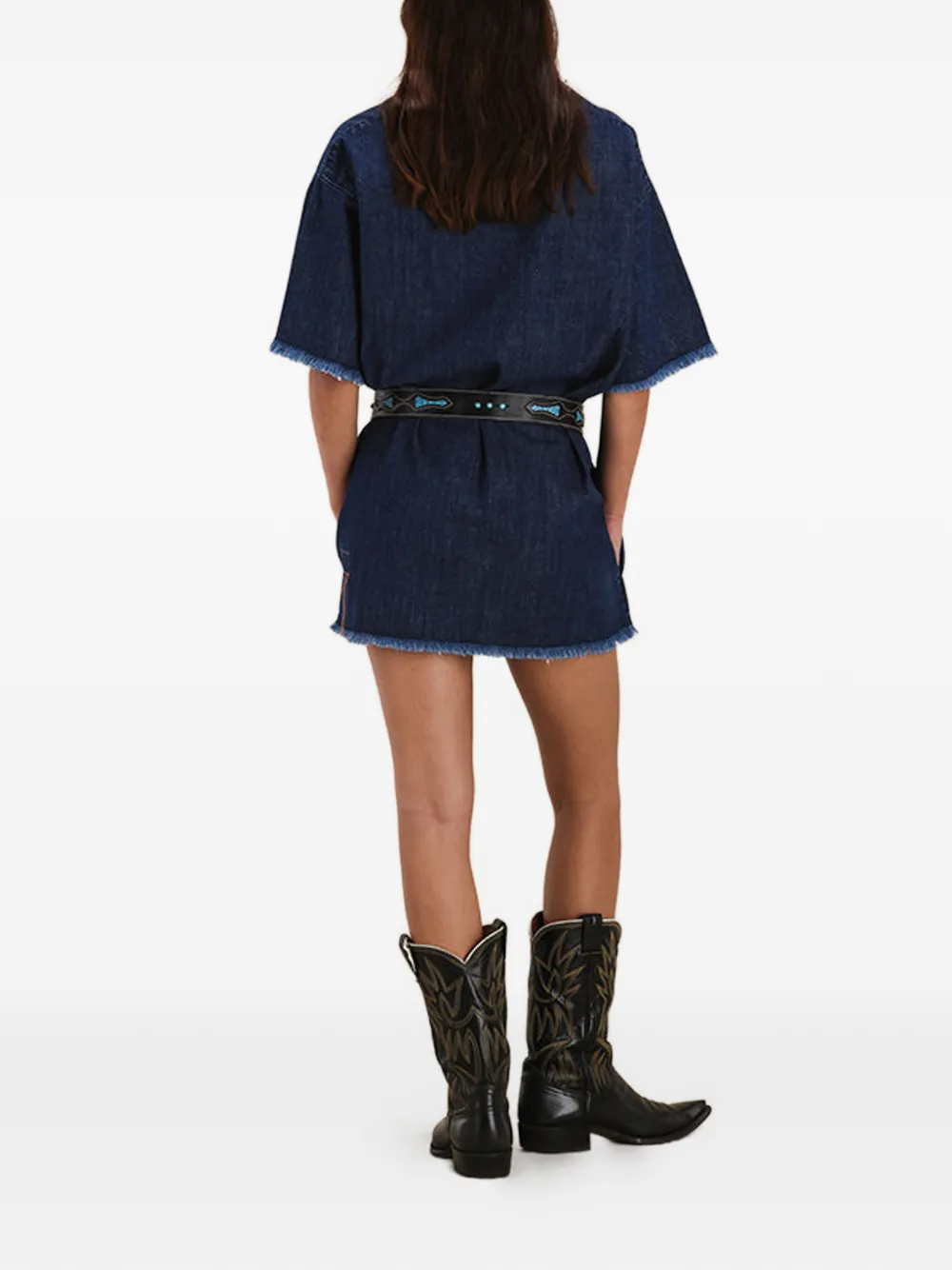 Fortela Fringed-detail T-shirt Mini Dress in Blue, view 3