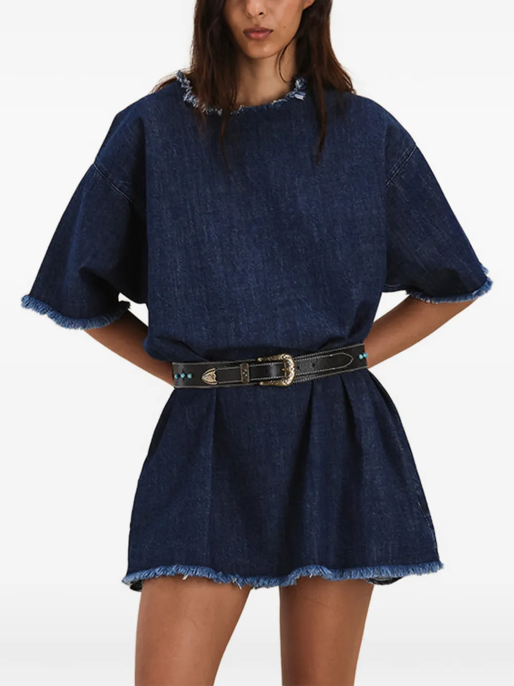 Fortela Fringed-detail T-shirt Mini Dress in Blue, view 4