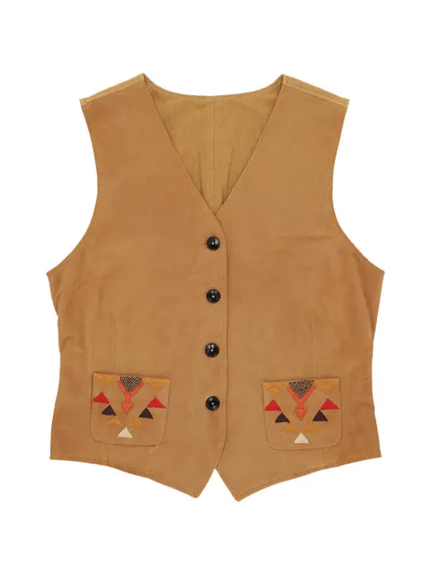Fortela embroidered pocket chamois leather waistcoat