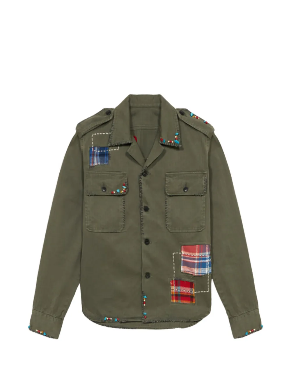 Fortela Bonnie tartan-patchwork herringbone shirt - Verde