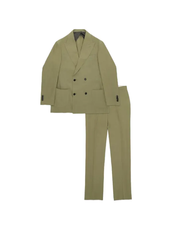 Fortela Double-breasted Patch-pocket Suit in Neutrals