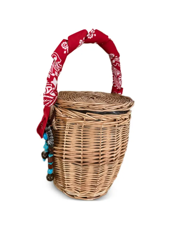 Fortela Mini Bandana Concho Wicker Bag in Brown