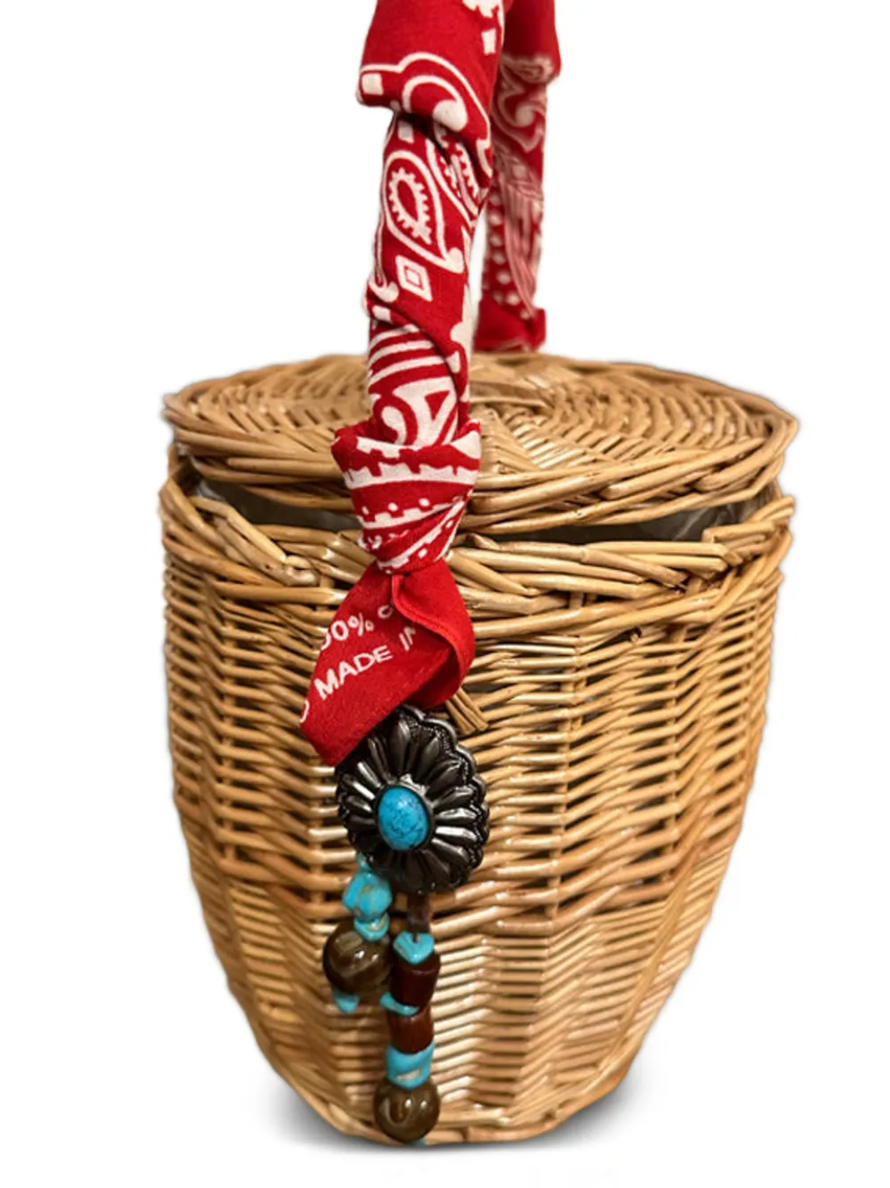 Fortela Bandana Concho kleine rieten tas Bruin