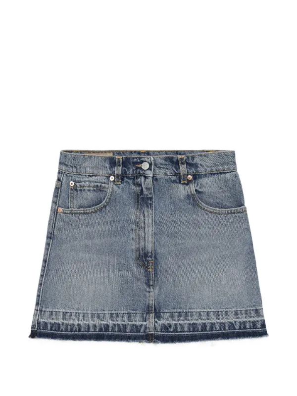Fortela Frayed-hem Mini Denim Skirt in Blue