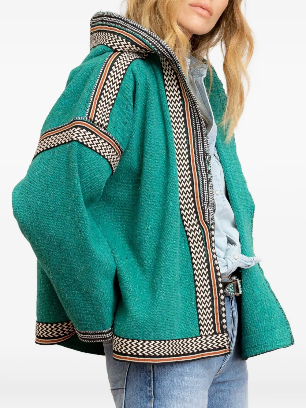  Fortela Karen Hooded Patterned Poncho - Green 