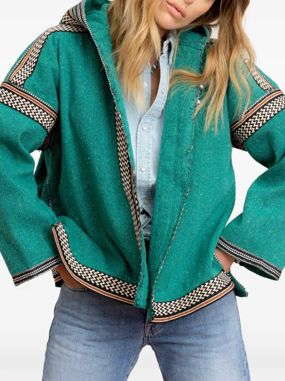  Fortela Karen Hooded Patterned Poncho - Green 