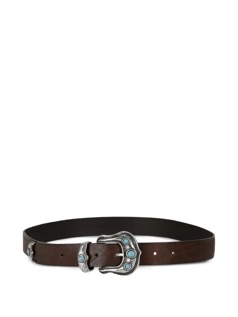 Fortela turquoise embellishment calfskin belt - Marrone