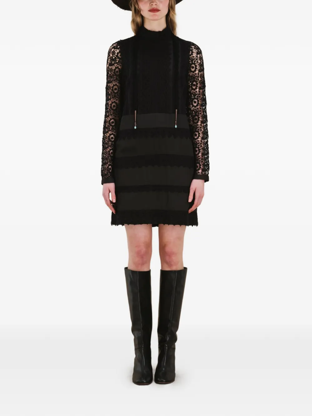 Fortela Gervaise Crochet Mini Dress in Black, view 2
