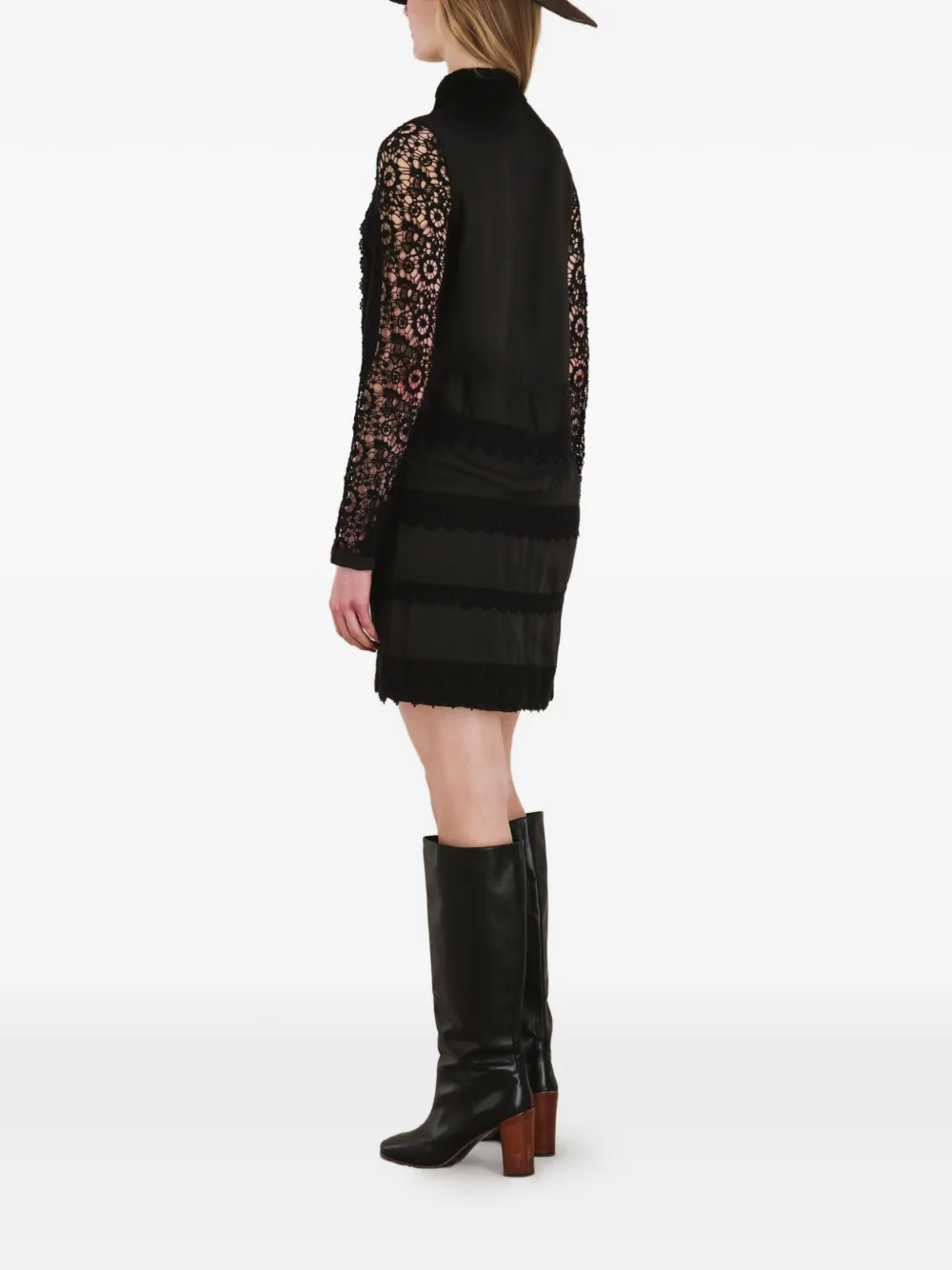 Fortela Gervaise Crochet Mini Dress in Black, view 3