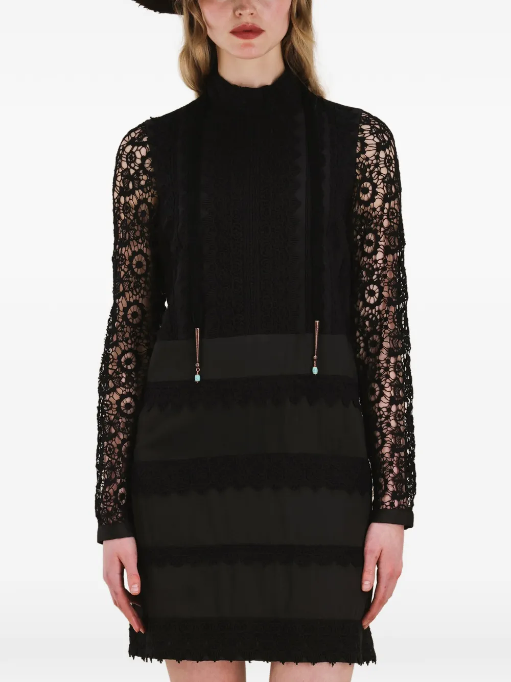 Fortela Gervaise Crochet Mini Dress in Black, view 4