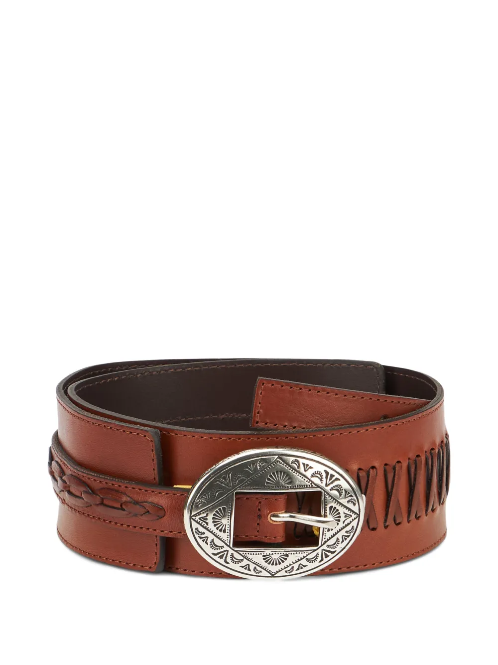 Fortela engraved oval buckle belt - Marrone