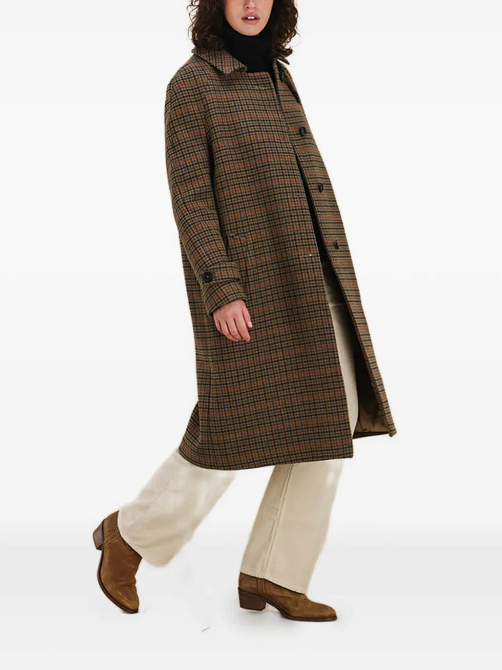  Fortela Check-pattern Single-breasted Coat - Brown 