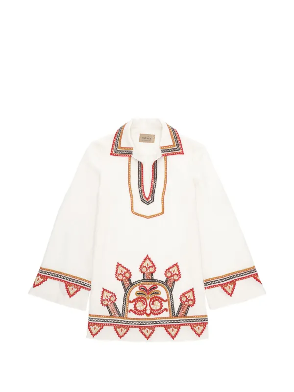 Fortela Embroidered Trapeze Dress in White