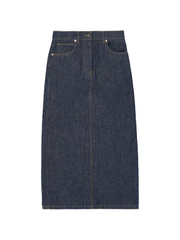 Fortela Denim Slit Maxi Skirt in Blue