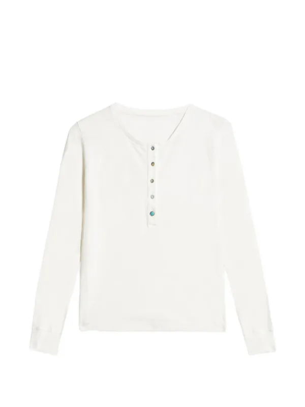 Fortela Coralie Button Long Sleeve T-shirt in White