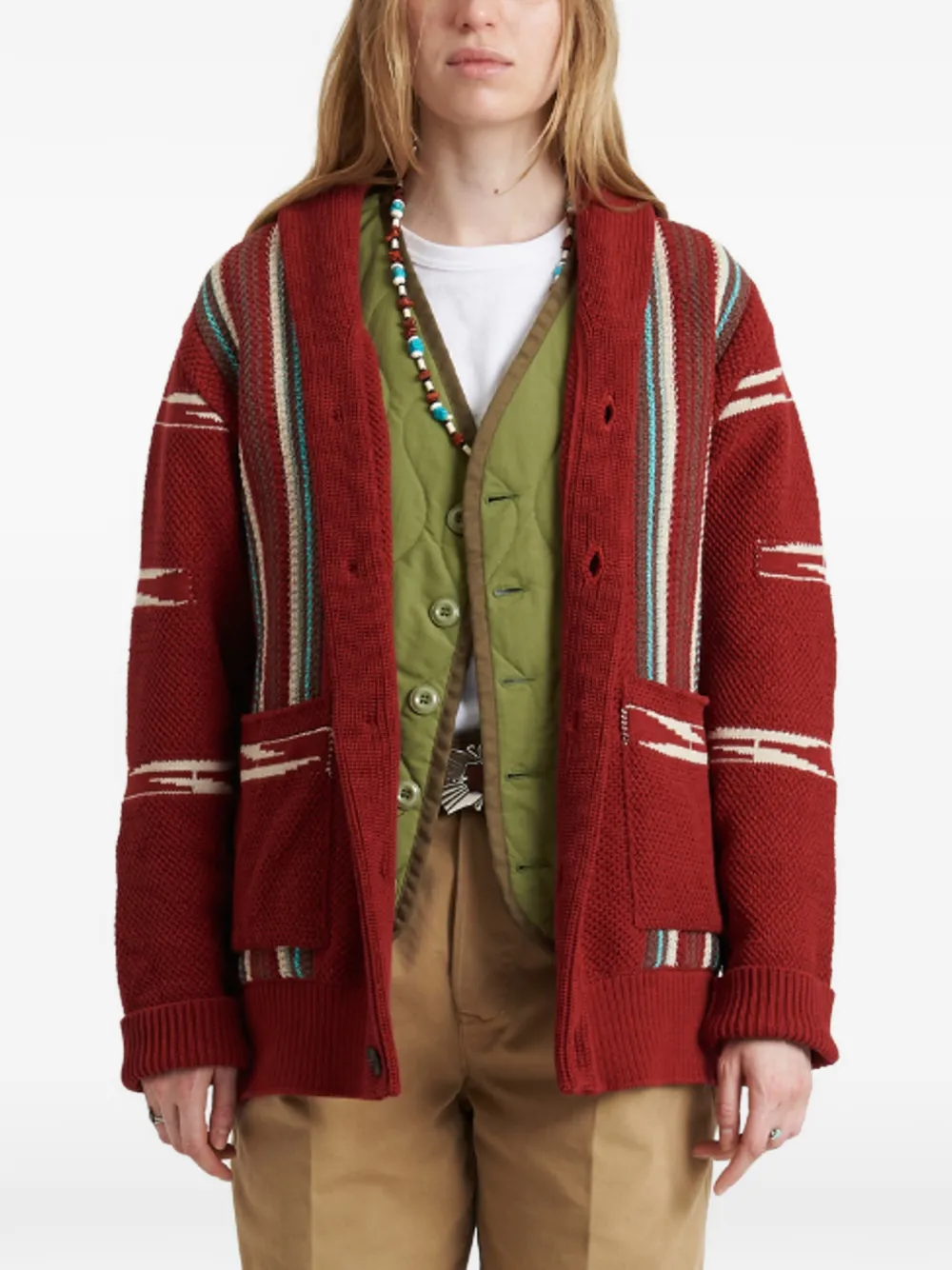  Fortela Red Geometric Cardigan 