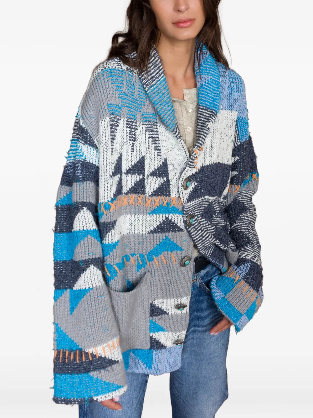  Fortela Hoppy Crochet Fringed Cardigan - Blue 