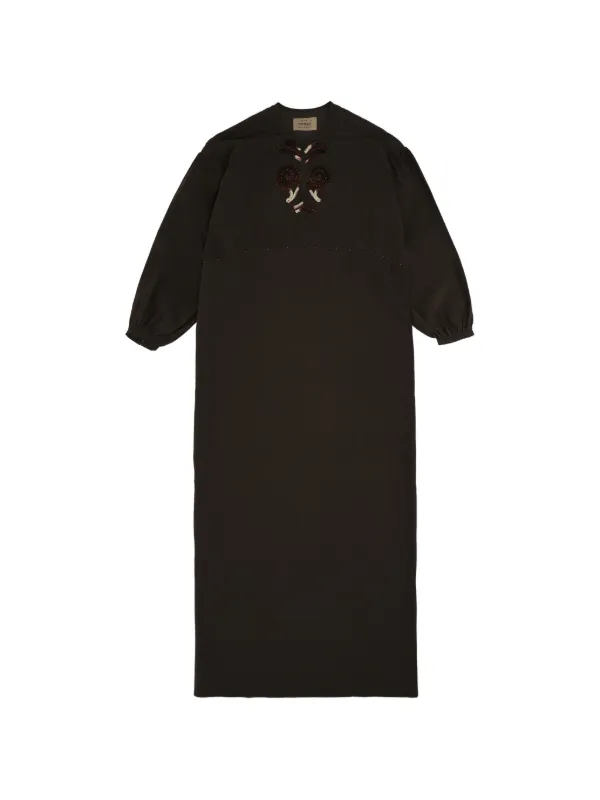 Fortela Allegral Embroidered V-neck Dress in Brown
