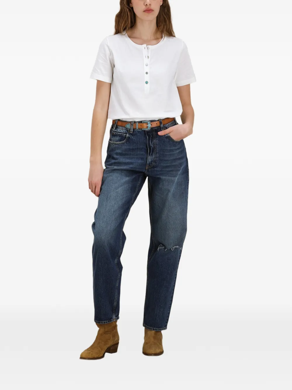 Fortela Coralie Mother-of-pearl Button T-shirt in White, view 2