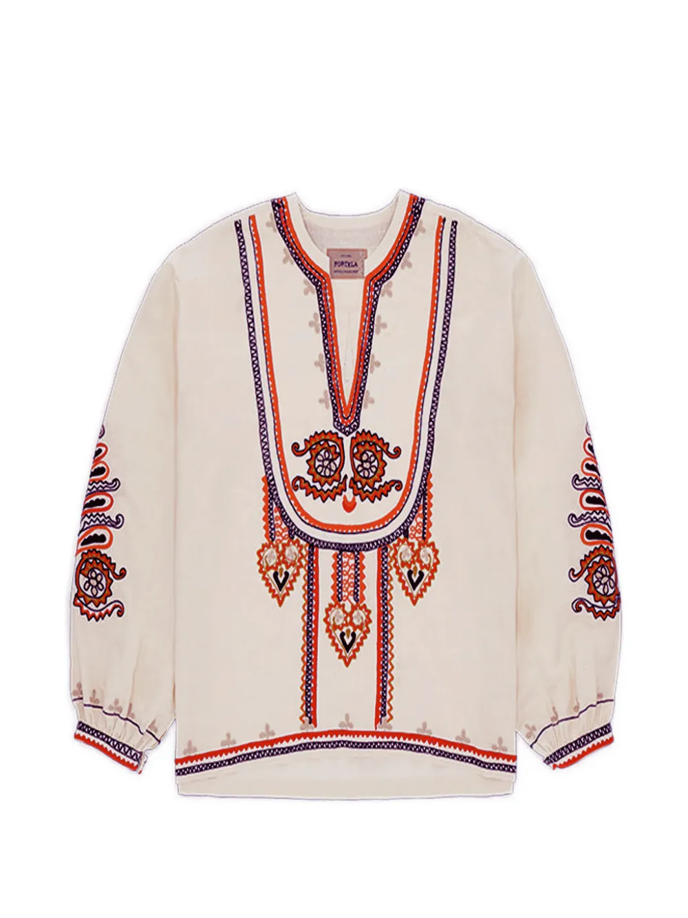 Fortela Cinthya V-neck front-embroidered blouse - Toni neutri