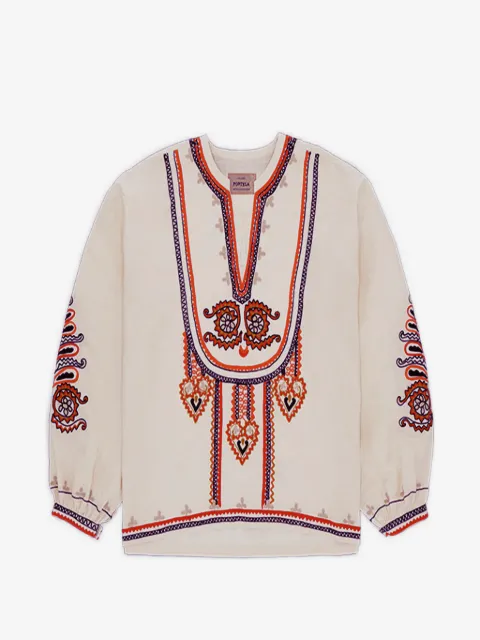 Fortela Cinthya V-neck front-embroidered blouse