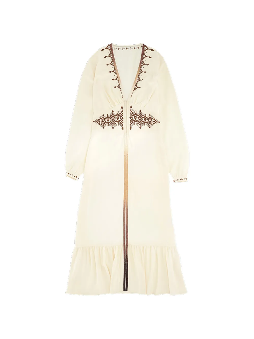 Fortela Ada Embroidered Silk Creponne Dress In Neutral
