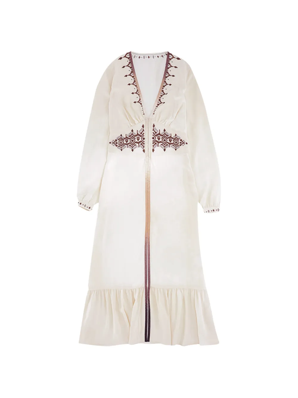 Fortela Wada embroidered V-neck midi dress - Toni neutri