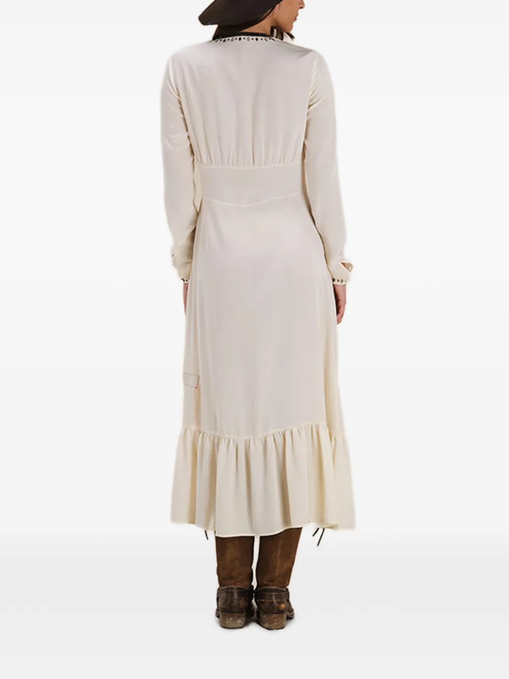 Fortela Wada Embroidered V-neck Midi Dress in Neutrals, view 3