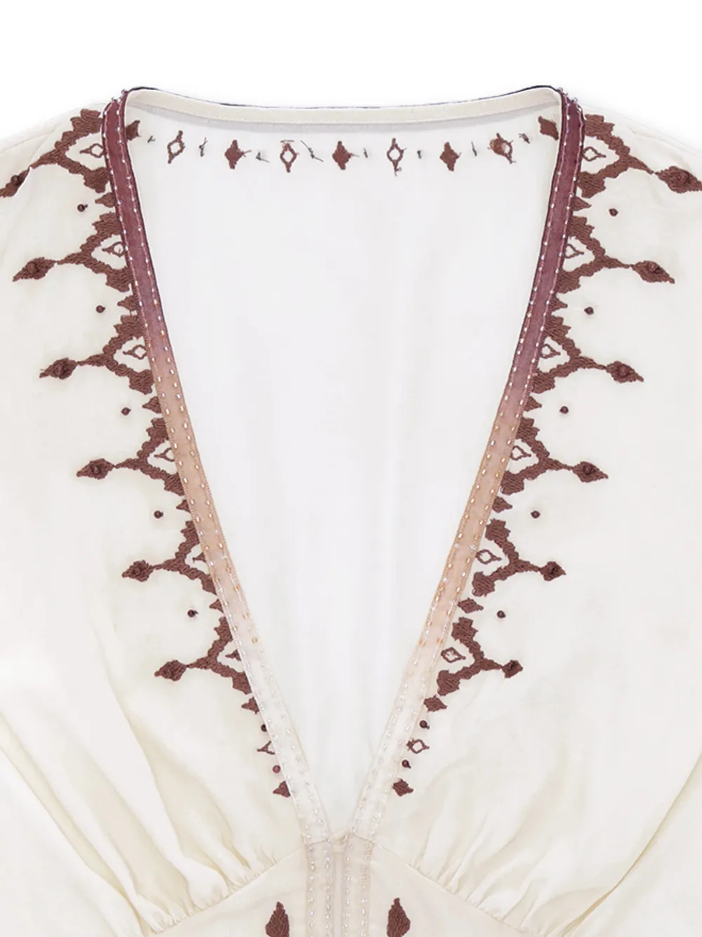 Fortela Wada Embroidered V-neck Midi Dress in Neutrals, view 5
