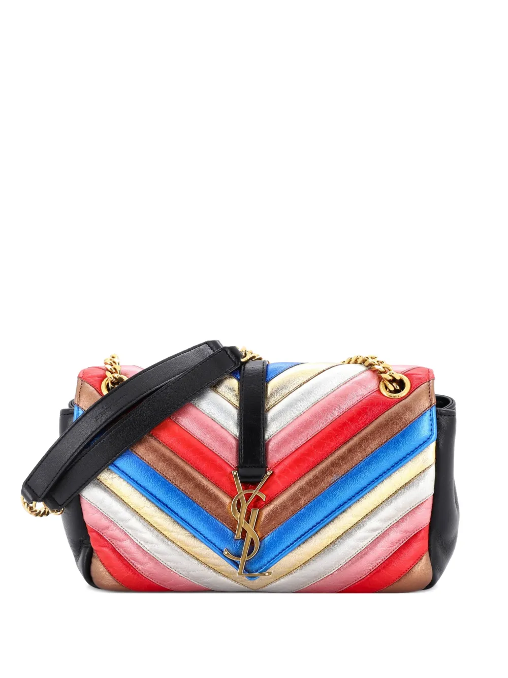Saint Laurent Pre-Owned Classic Monogram Slouchy Envelope Multicolor Matelasse Chevron Leather Medium satchel - Nero